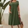thumbnail image 2 of CHGBMOK Womens Summer Dresses Fashion Summer Solid Color Short-sleeved V-neck Casual Dress Sizes S-5XL, 2 of 6