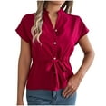 thumbnail image 2 of Ruimatai Women's Casual Short Sleeve Shirt Solid Color Drawstring Top Comfortable Breathable Loose Fit Tunic Blouse, 2 of 8