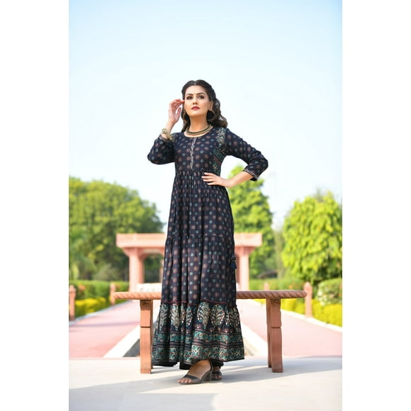 Blue Embellishment Ethnic Dress