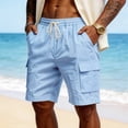 thumbnail image 6 of Fabrcox Shorts Men Linen Drawstring Mens Shorts Cargo Big and Tall Breathable Travel Beach Summer Mens Bermuda Shorts with Pockets Blue XXL, 6 of 7