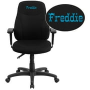Flash Furniture Personalized Mid-Back Black Fabric Multifunction Ergonomic Swivel Task Chair with Adjustable Arms