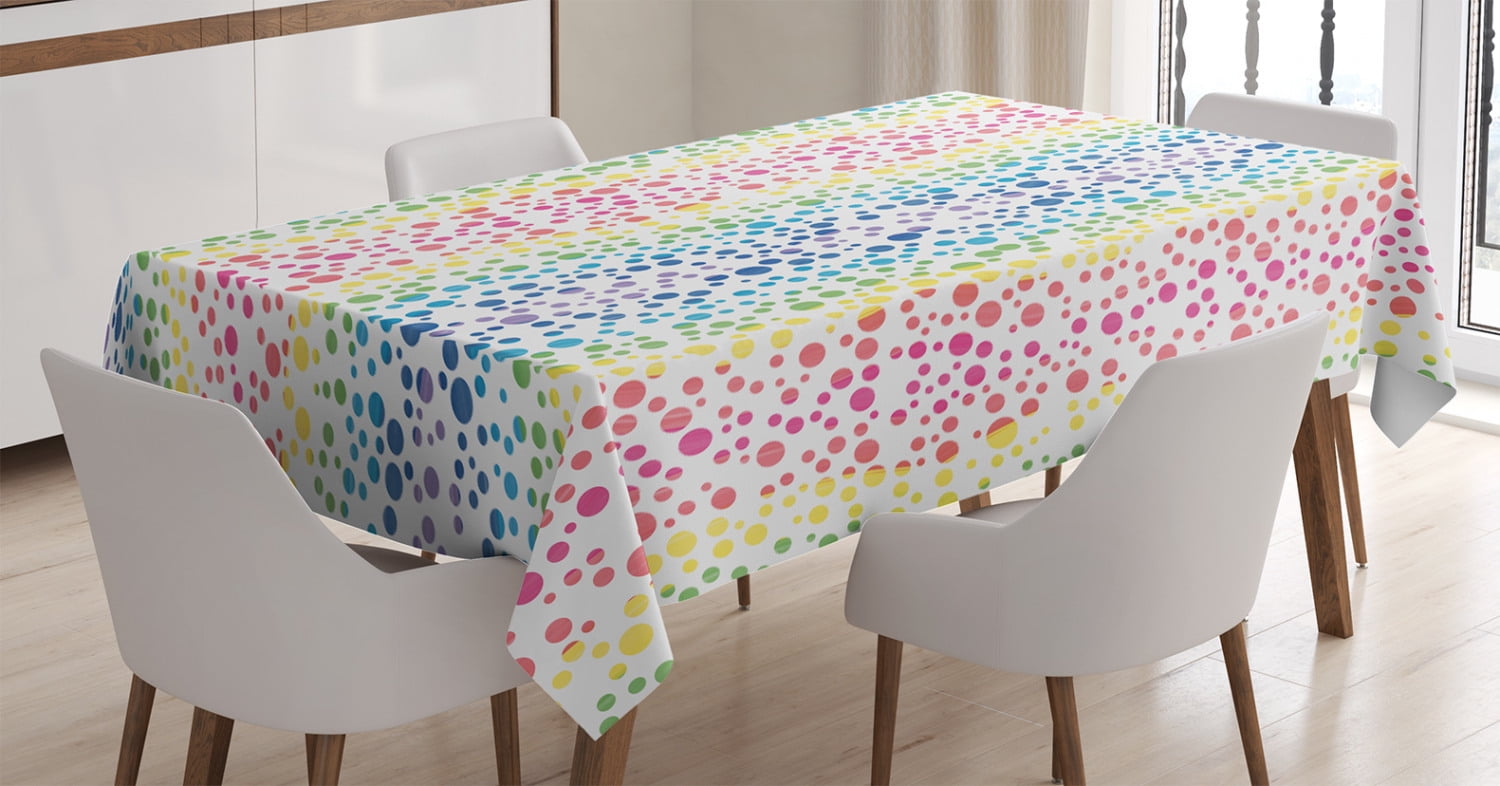 Modern Tablecloth, Rainbow Colored Ombre Bubbles and Rounds Circles in ...