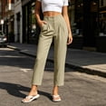 thumbnail image 6 of Ruimatai Womens High Waist Button Front Pleated Capri Pants Pockets Straight Leg Casual Trousers, 6 of 8