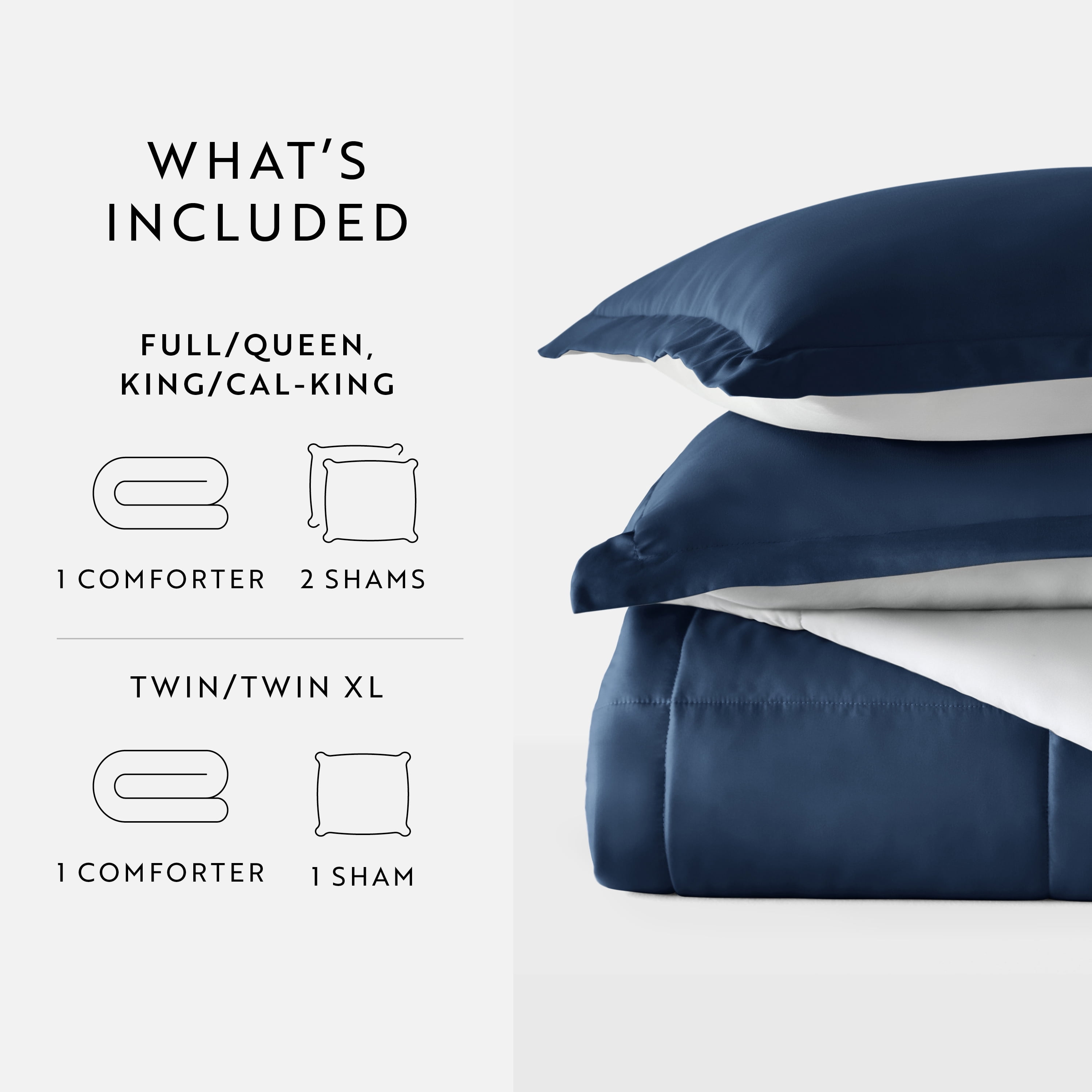 Noble Linens Soft 2-Piece Navy & Gray Reversible All Season Lightweight Down Alternative Comforter Set, Twin/Twin XL