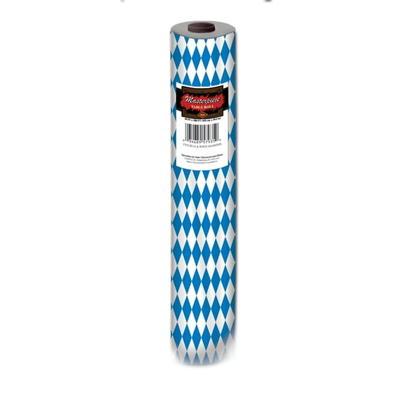 Party Central 100'' Blue and White Harlequin Oktoberfest Disposable Banquet Party Table Roll