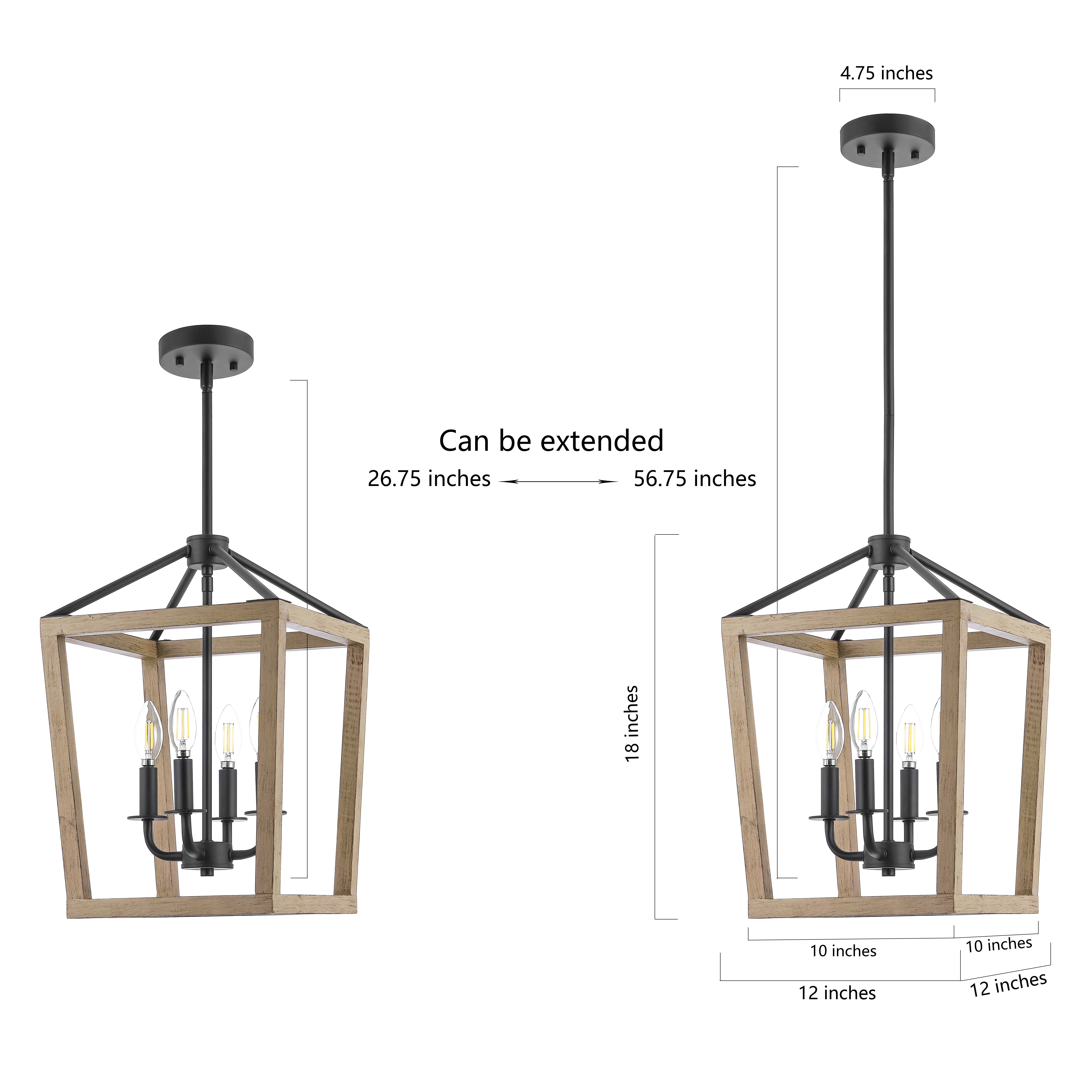 SAFAVIEH Valdis 4 Light Mid-Century Pendant, Black/Wood