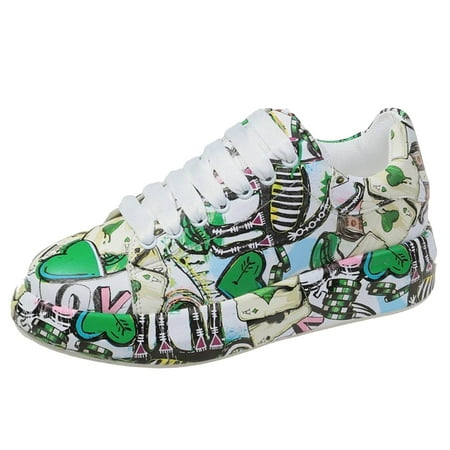 QYZEU Waterproof Sneakers Women Women s Casual Shoes Women s Print Sports Shoes Fashion Lace Up Low Top Platform Sneakers Casual Skate Shoes Womens Slip on Shoes Green 37