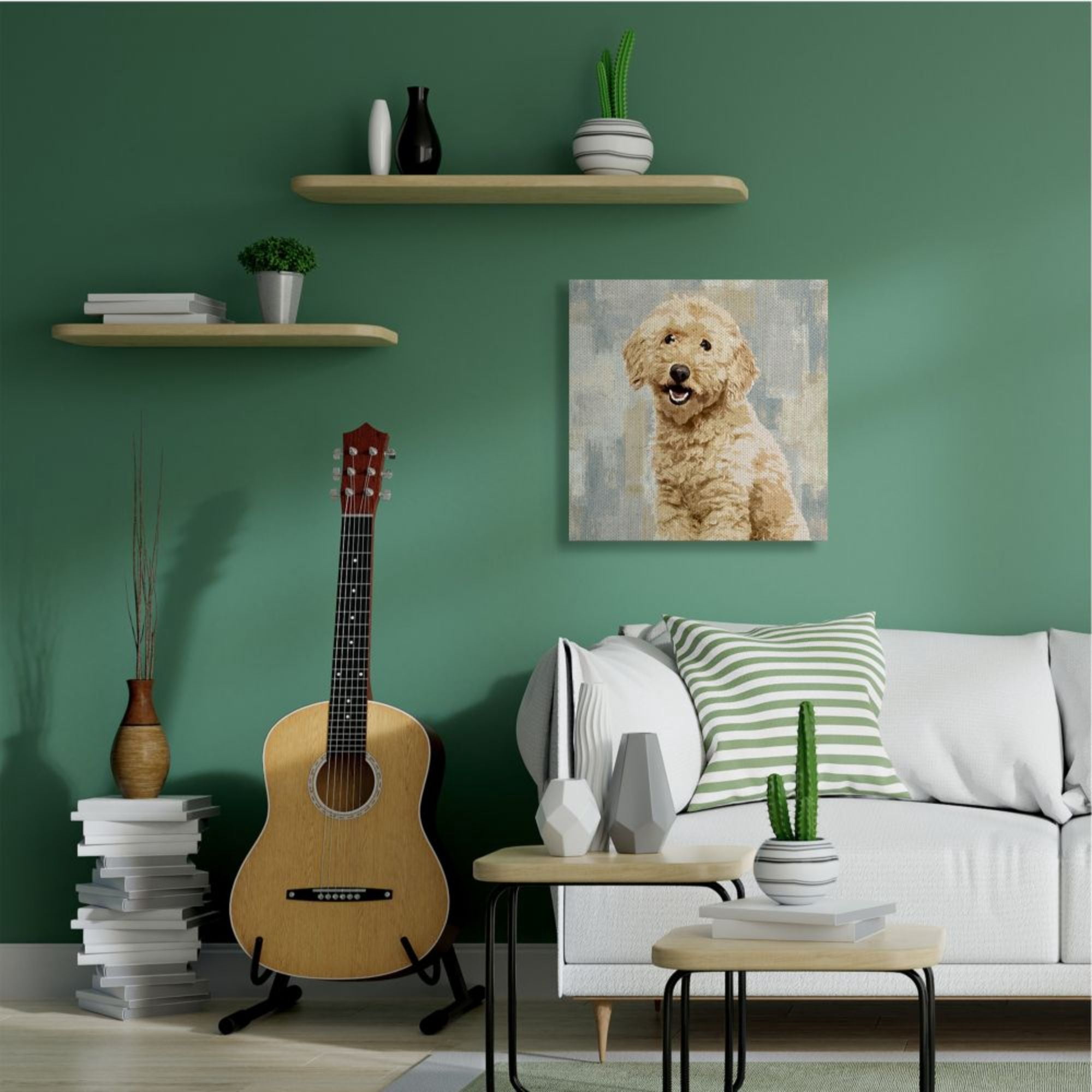 Stupell Industries Smiling Labradoodle Dog Patchwork Grey Beige Pattern Design by Keri Rodgers, 36" x 36"