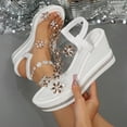thumbnail image 6 of Modisza Womens Rhinestone Low Wedge Sandals Summer Dressy Platform Slide Sandal Clear Strap Open Toe Flower Shoes for Party Size 6.5 Gold, 6 of 8