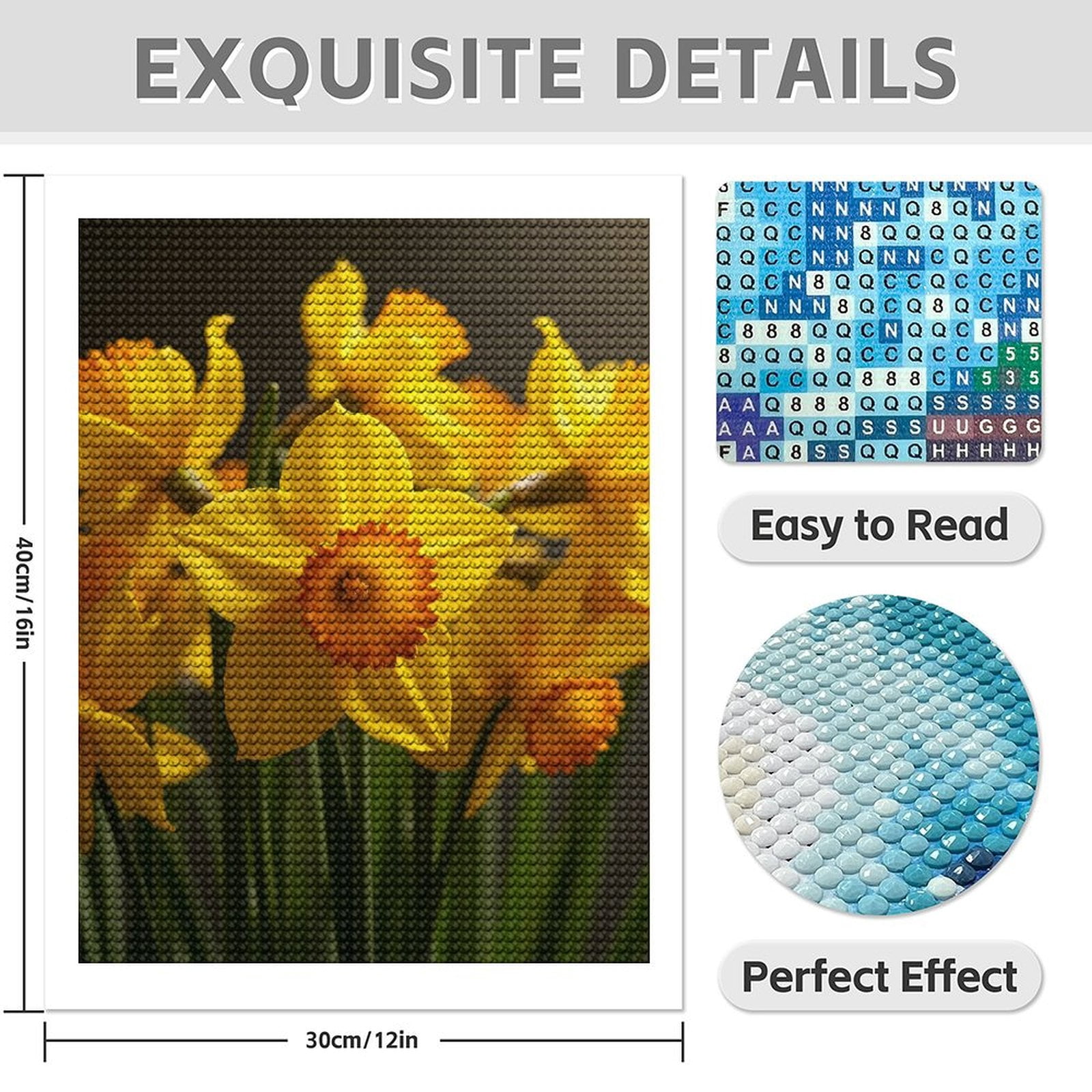 Diamond Art Kit for Adults, Yellow Daffodil Bloom Closeup Diamond Painting for Adults Beginners, DIY Diamond Art Painting Kits, 5D Diamond Painting Crafts for Home Decor 12x16 Frameless