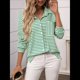 thumbnail image 5 of Camisas de Mujer con Botones, Blusas Clásicas A Rayas de Larga con Cuello y Bolsillo para Oficina. Verde S, 5 of 10