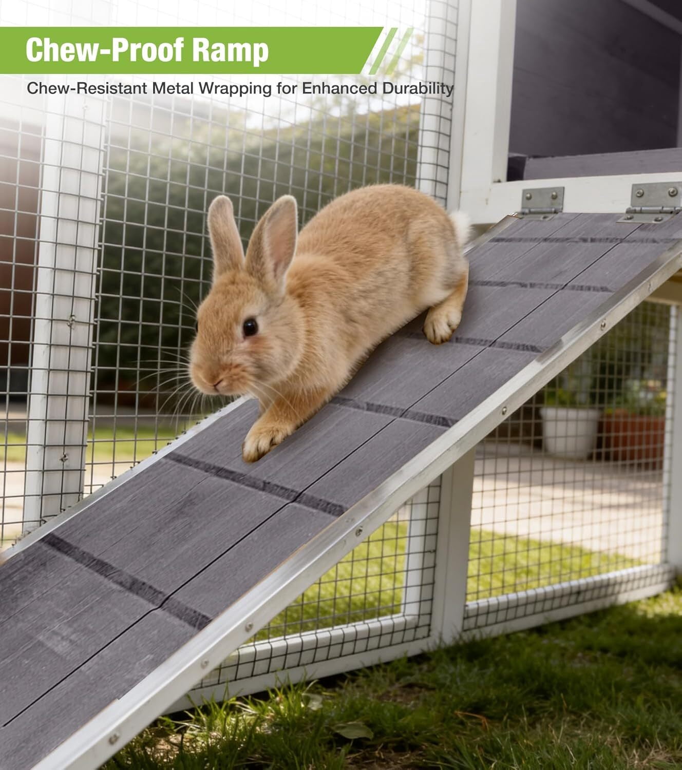 Aivituvin Rabbit Hutch Indoor Outdoor Chicken Coop, 51.6" L Wooden Rabbit Cage with No Leakage Plastic Tray, Rainproof Asphalt for Chicken,Guinea Pig, Bunny Hutch(Gray)