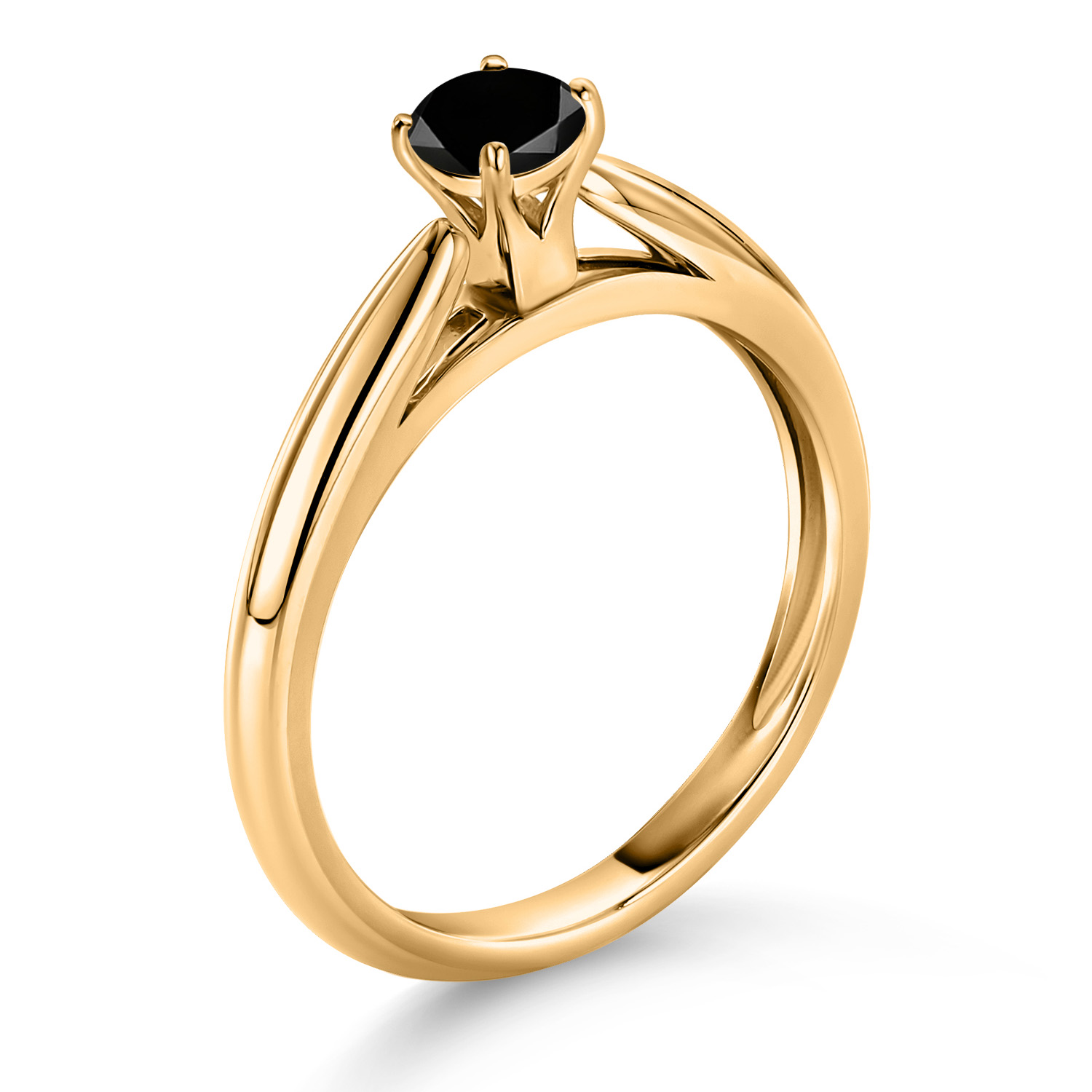 Gem Stone King 10K Yellow Gold Black Diamond Solitaire Engagement Ring for Women (0.27 Cttw, Gemstone April Birthstone, Round 4MM)
