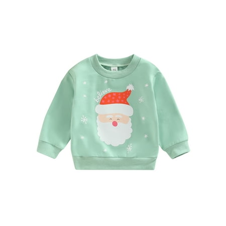 

Sunisery Toddler Baby Boys Girls Christmas Sweatshirt Letter Print Crewneck Long Sleeve Pullover Tops Streetwear Lake Green 2-3 Years