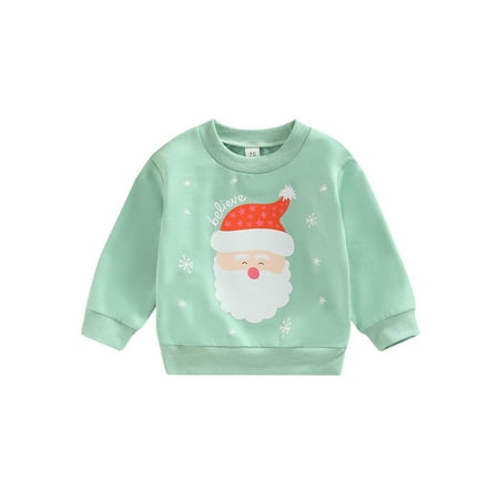 

Nokpsedcb Toddler Baby Boys Girls Christmas Sweatshirt Letter Print Crewneck Long Sleeve Pullover Tops Streetwear Lake Green 18-24 Months