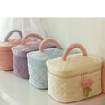 thumbnail image 4 of Qarigey Bolsa de cosméticos de moda con flor de tulipán, bolsas de maquillaje de gran capacidad, organizador multifuncional, almacenamiento de viaje, Bolsas de maquillaje Púrpura 25*16*15.5 cm Qarigey CE015337-03, 4 of 6