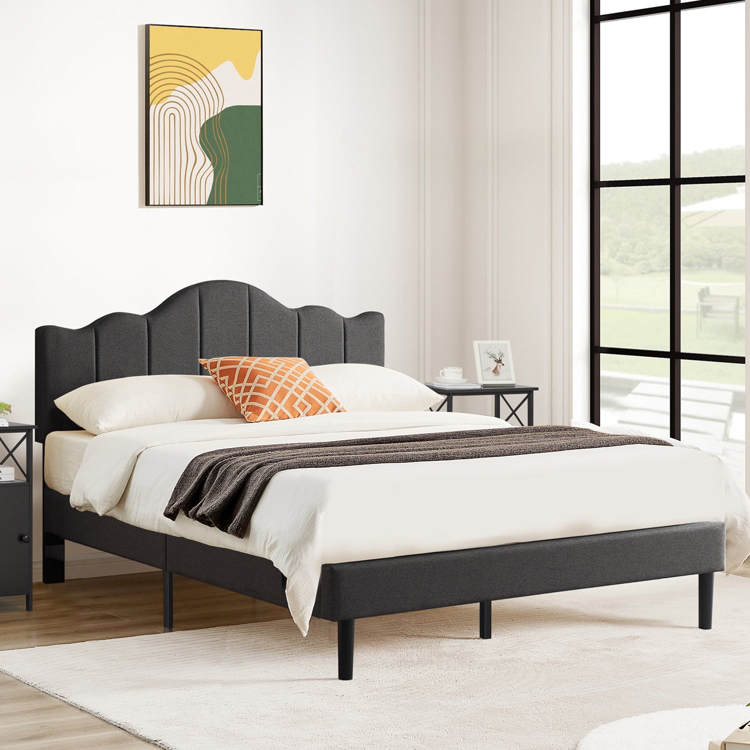 VECELO Full Size Upholstered Platform Bed Frame With Adjustable