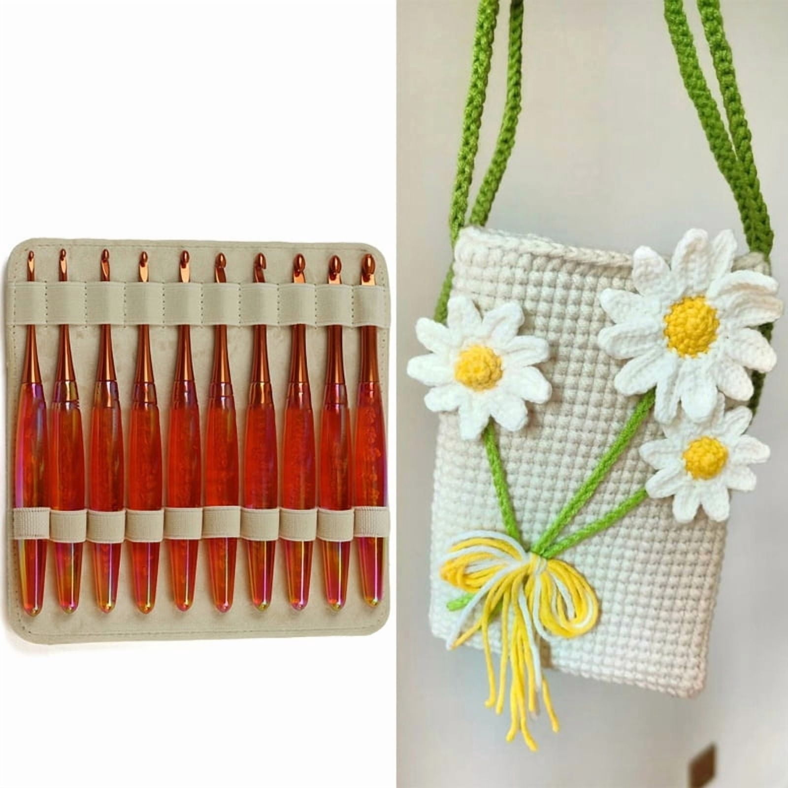 10Pcs Aluminium Crochet Hook Ergonomic Acrylic Grip for Beginner Knitting Craft