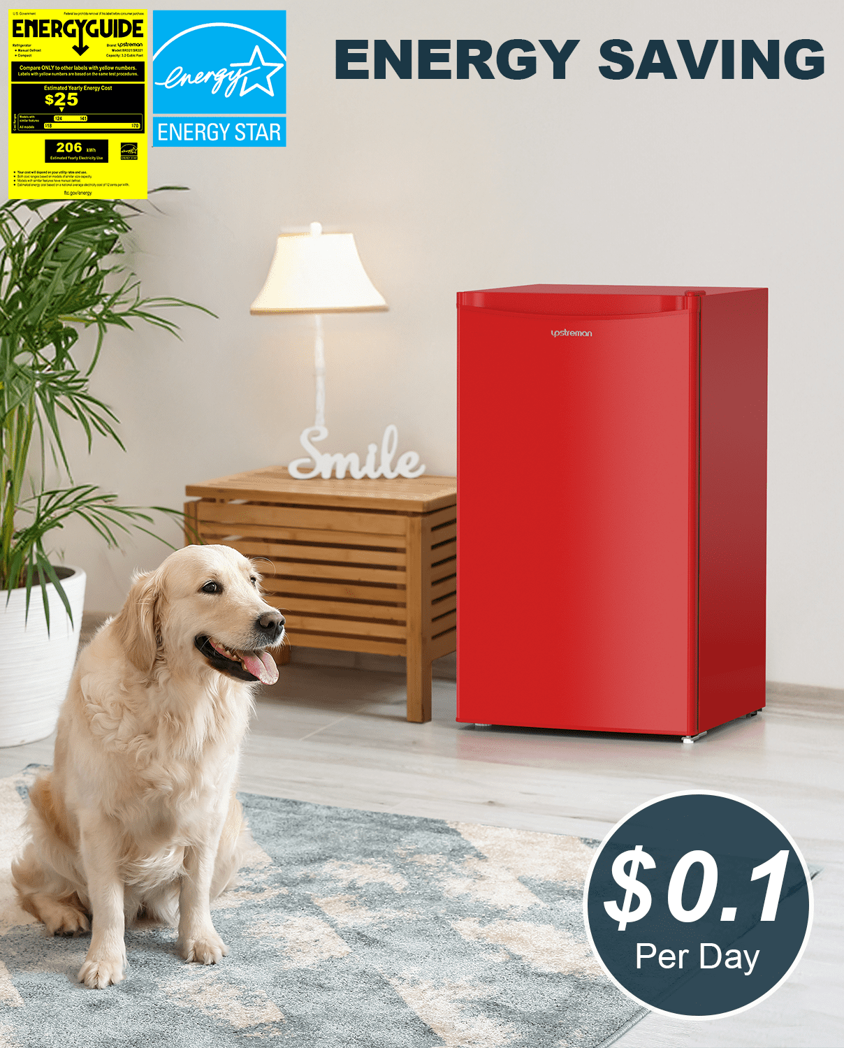 Upstreman Mini Fridge with Freezer, 3.2 Cu.Ft Small Refrigerator Single Door Compact Refrigerator for Dorm Office, Adjustable Thermostat, Low Noise, BR321 Red