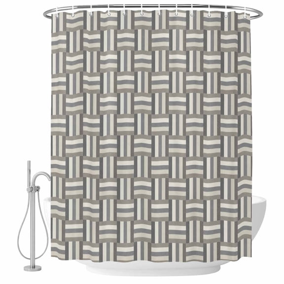 Small Stall Shower Curtain 36x78 Inch Narrow Half Size Vintage Lines Texture Bath Curtains Bathroom Decor, Minimalist Geometric Stripes Art Gray Waterproof Shower Curtain Set with Hooks 36 Inch