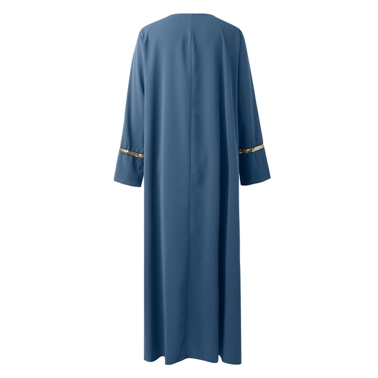 AWZXDE Women's Extra Long Robe Style&nbsp;Maxi Dress&nbsp;with Contrast  Trim and&nbsp;Sequin&nbsp;Detail Fashion Solid Color Flowy Chiffon  Comfortable&nbsp;Long Dress Blue,S - Walmart.com