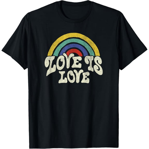 Rainbow Groovy Font Love Is Love T-Shirt men and women can wear, black, white, gifts
