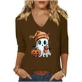 thumbnail image 2 of Heisall Womens Tops 2025 Fall Halloween Print V Neck Round Neck 3/4 Sleeve Loose Casual Blouses Halloween Fashion Shirts, 2 of 5
