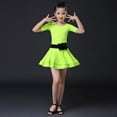 thumbnail image 4 of Girls Gymnastics Leotards Latin Ballet Party Dance Wear Ballroom Dance Three Piece Dress with Belt Baby Girl Clothes Green 12-13 Years, 4 of 5