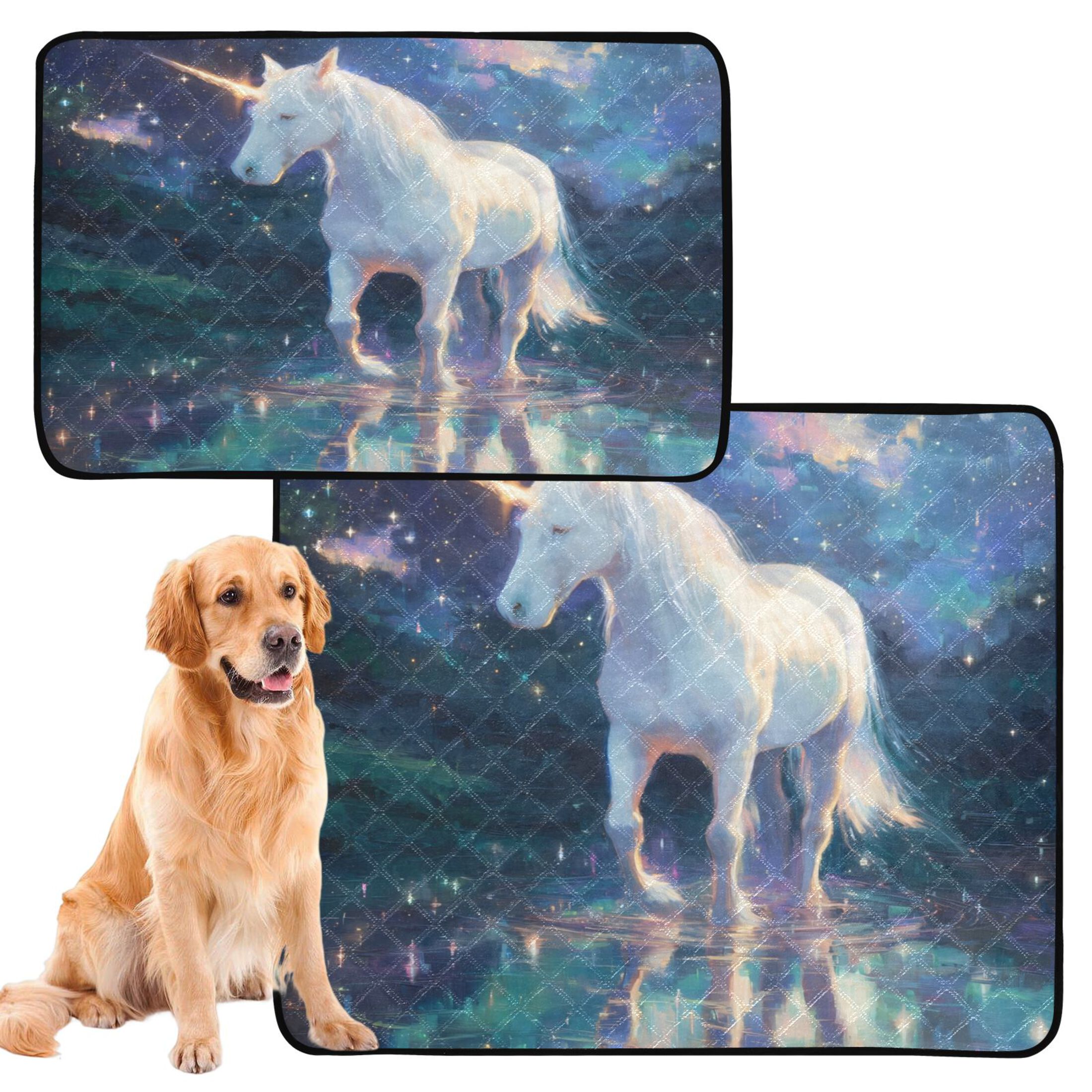 Qxltty White Unicorn Cat litter Pads Pet Set of 3 Diaper Mats Center Anti-leakage Layer Absorbent Soft and Comfortable
