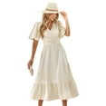 thumbnail image 2 of Women V Neck Summer Dress Ruffle Sleeves Dot Boho Flowy Beach Long Maxi Cocktail Dresses XL, 2 of 10