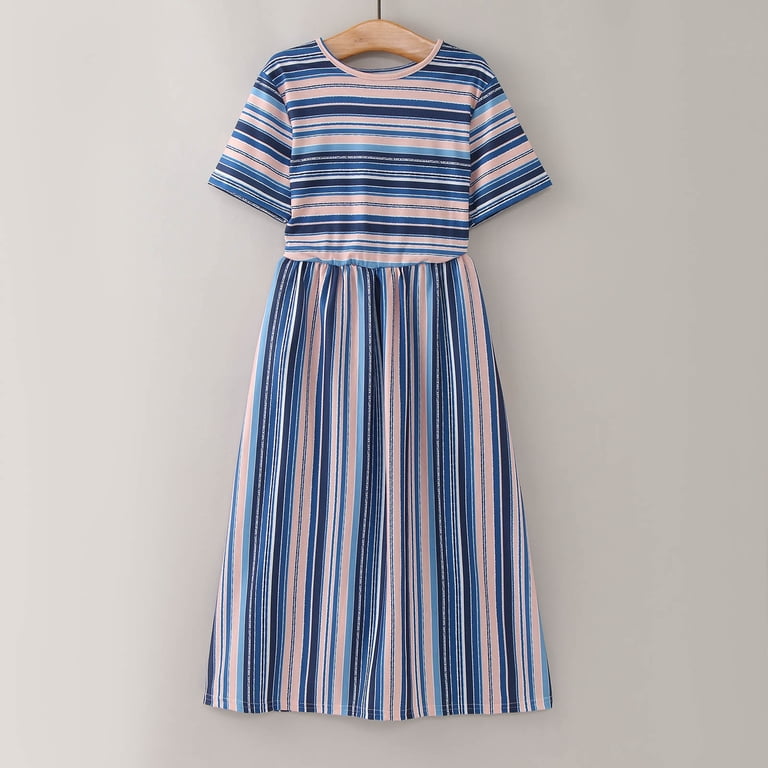 blue striped tennis dress Light Blue Stripe Pleated Ruffle Dress Classic Whimsy