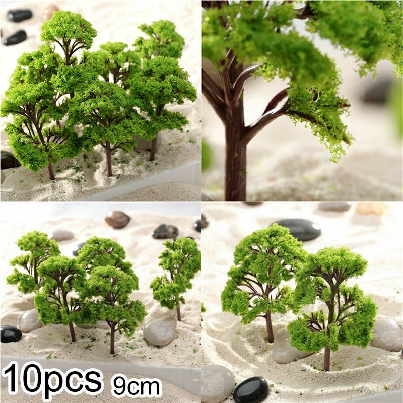 10Pcs Green Model Trees 8cm Scale 1:100-1:150 Wargame Scenery Park Street