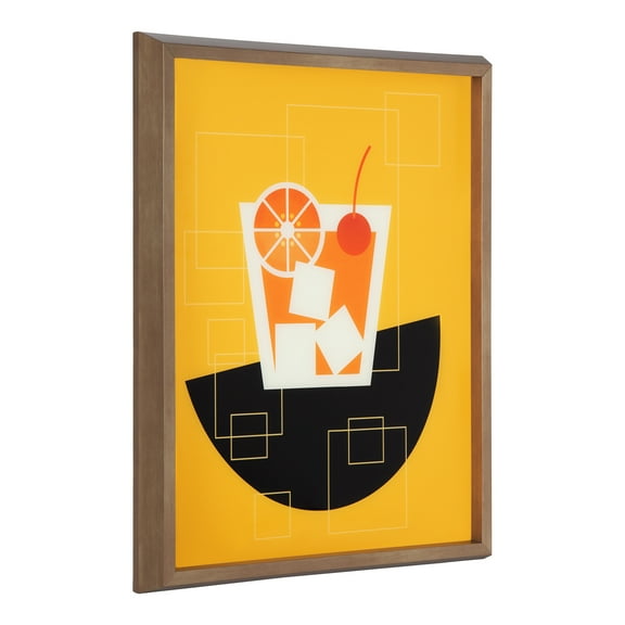 Kate and Laurel Blake Old Fashioned Cocktail Framed Printed Glass Wall Art By Amber Leaders Designs, 16x20 Dark Gold, Chic Mid-Century Wall Decor