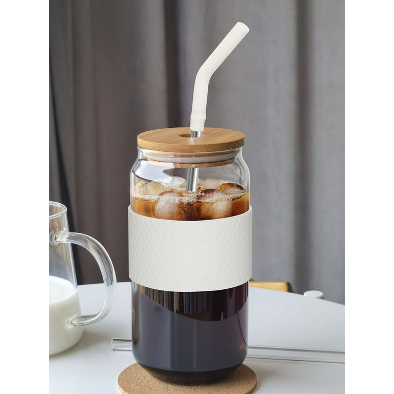 20 OZ Glass Iced Coffee Glass Cup Lid and Straw Iced Coffee Mug