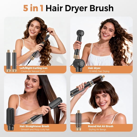 5 in ONE Blow Dryer Brush, Upgrade Hair Dryer Brush Air Curling Wrap Styler, Ionic Round Brush Blow Dryer for Women, Hot Air Brush Hair Styling Tools 100-120V