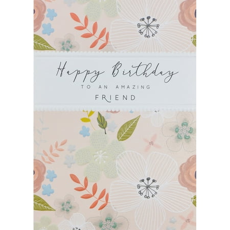 Laura Darrington Design Flowers and Vines on Light Pink Embossed Birthday Card for