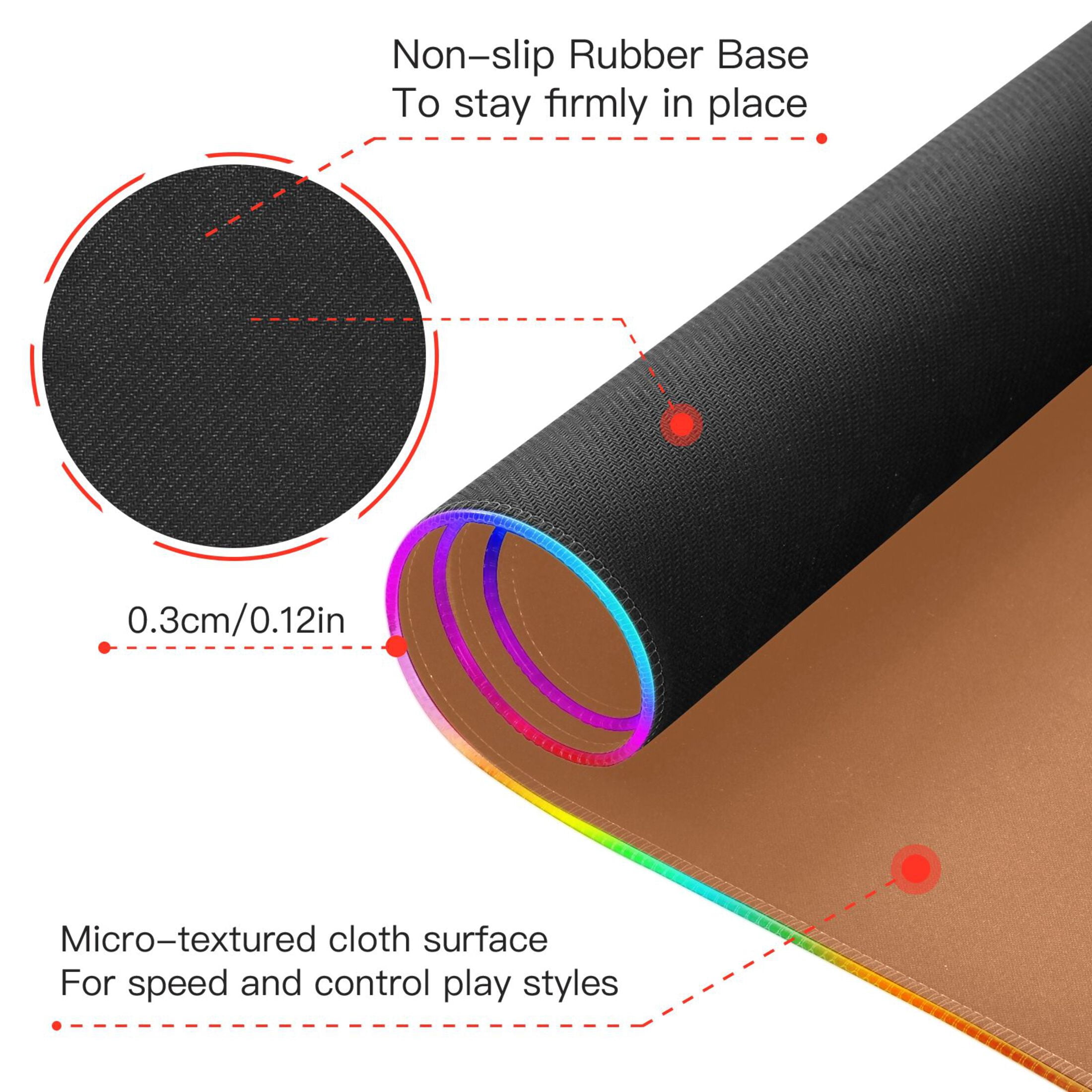 Wireless Charging Mouse Pad Large RGB Gaming Desk Mat 13 Light Modes Mousepad 31.5x11.8 Brown
