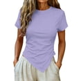 thumbnail image 3 of ClodeEU Women's Round Neck Short Sleeve T-Shirt,Slim Fitted Solid Color Top with Ruched Side and Asymmetric Hem Purple,Women's Plus M, 3 of 9