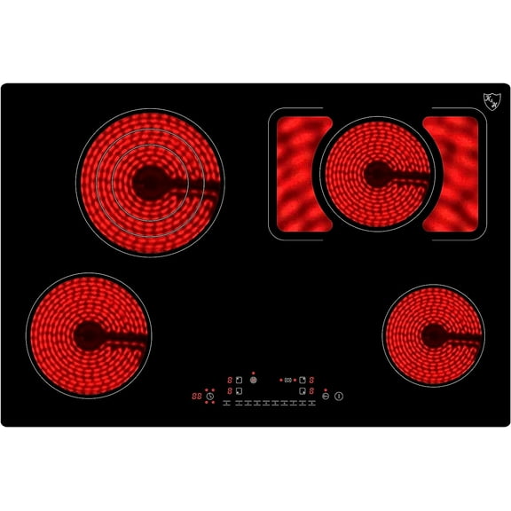 K&H German Designed 4 Burner 30 Inch Built-in Electric Stove Top Radiant Ceramic Kitchen Cooktop Touch Control 240V 8000W CE304-8007