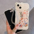 thumbnail image 3 of Compatible with iPhone 15 Case, Cute Flowers Floral Bear Cover with Lovely Wrist Strap Bracelet Chain for Girls Women, Clear Kawaii Camera Protection Pretty Trendy Phone Skin, 3 of 13