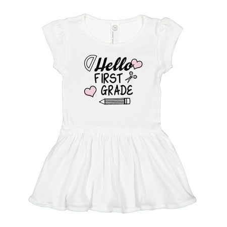 

Inktastic Hello 1st Grade with Hearts and School Supplies Gift Toddler Girl Dress