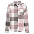 thumbnail image 4 of XFLWAM Plaid Jackets for Women Flannel Shacket Coats Oversized Button Down Shirts Turn-down Collar Jacket with Pocket Pink L, 4 of 5