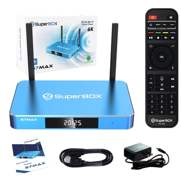 SuperBox S7 MAX Fully Loaded,2025 Newest Pack,4G 64G Powerful Smart Box,Time Shift, Parental Control Time,Super Powerful TV Box with Voice Remote Control,Ideal for Family