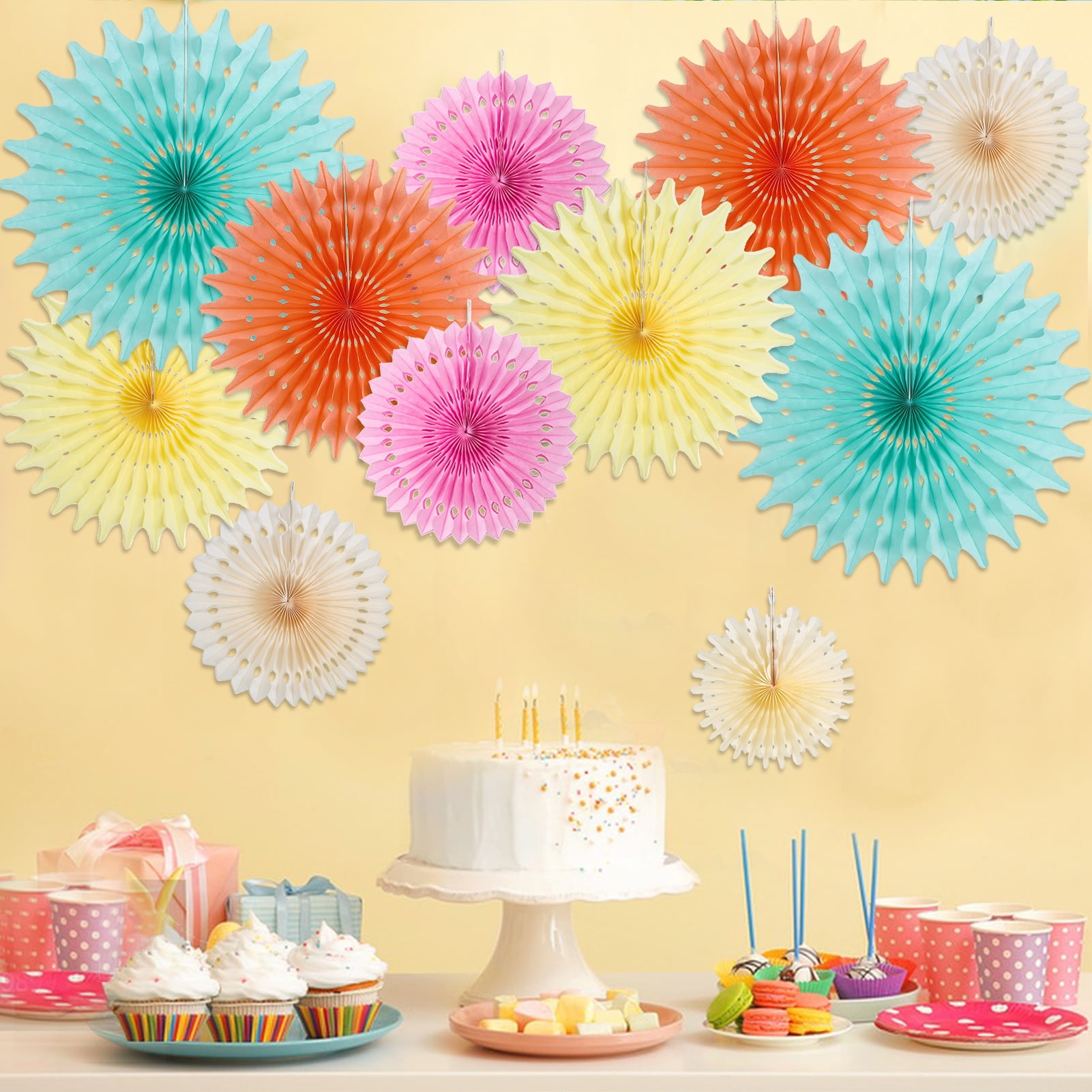 SUNBEAUTY Pack of 11 Hanging Honeycomb Paper Fans Party Decoration Paper  Decoration for Birthday Wedding Graduation Events Accessories Mint Peach