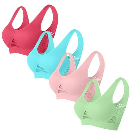 Ecqkame Sport Bras for Women No Underwire Seamless Push Up Bra Yoga Gym Activewear Plus Size Solid Color Everyday Breathable Supportive Bra 4PC Sky Blue S on Clearance