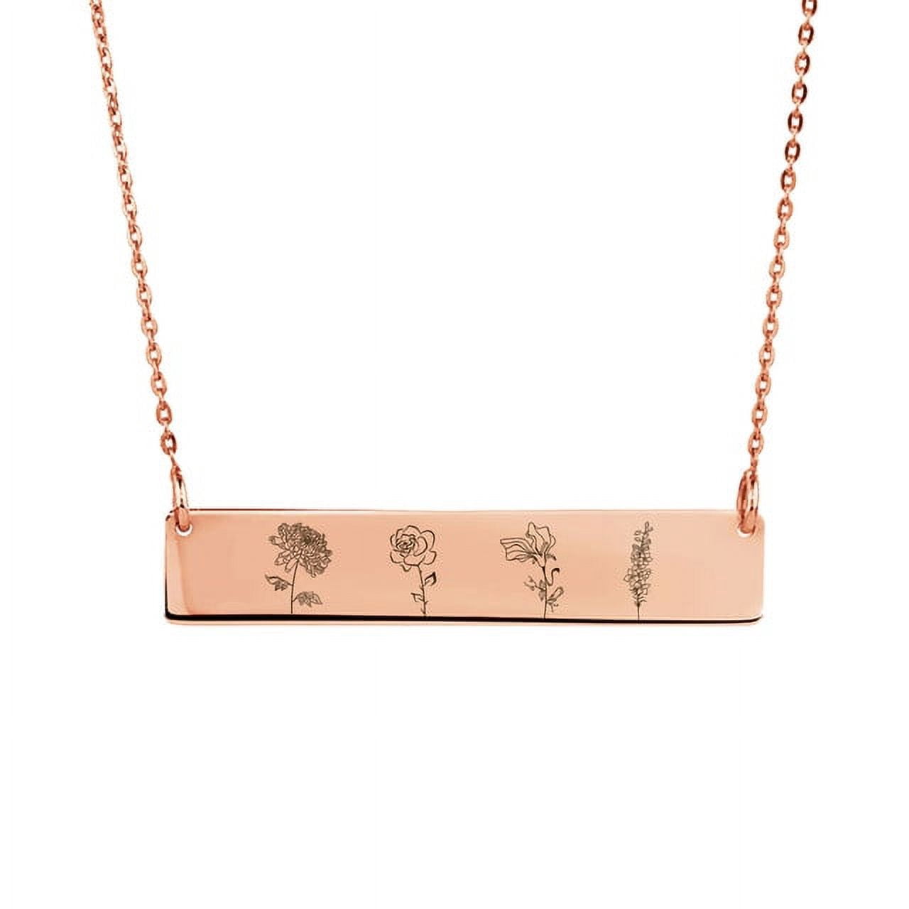Personalized Birth Flower Family Bar Necklace for Her - Combined Birth Flower Necklace - Poppy Necklace with Back Engravable Name - Bithday gift for Mom