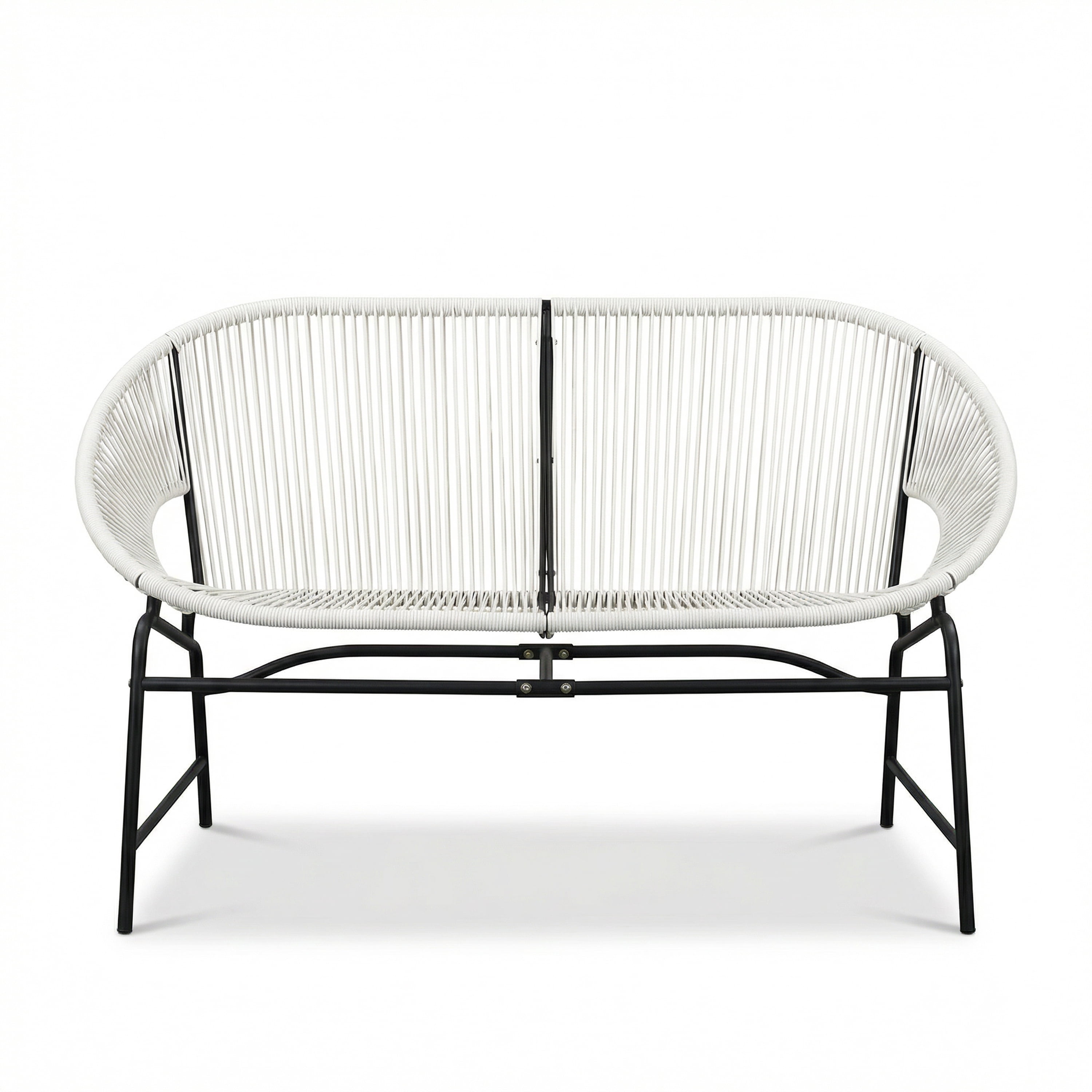 Outdoor PE Rattan Wicker Loveseat with Iron Frame for Porch Garden Balcony, White
