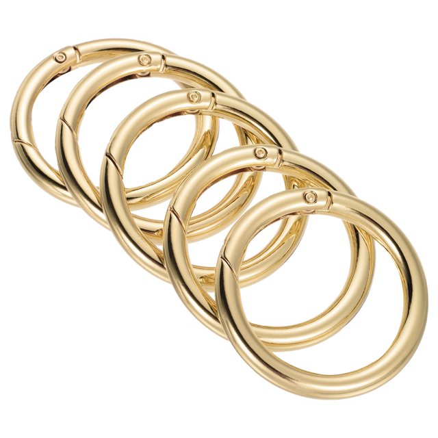 Unique Bargains 51x39x6mm Round Zinc Alloy Spring Gate O Ring Snap Clip Buckle, Light Gold 5 Pack