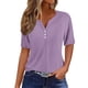 thumbnail image 2 of Fiudx Camisas para Mujer Camiseta de Manga Corta de Color Sólido con Botones y Cuello En V para Mujer Top Suelto, 2 of 6