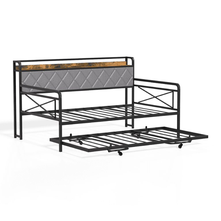 Zimtown Twin Upholstered Daybed with Trundle, Charging Station, LED photo 4